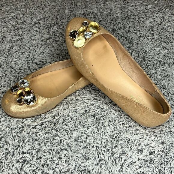 KATE SPADE New York 8 Gold Metallic Leather Crystal Ballet Flats - Picture 1 of 10